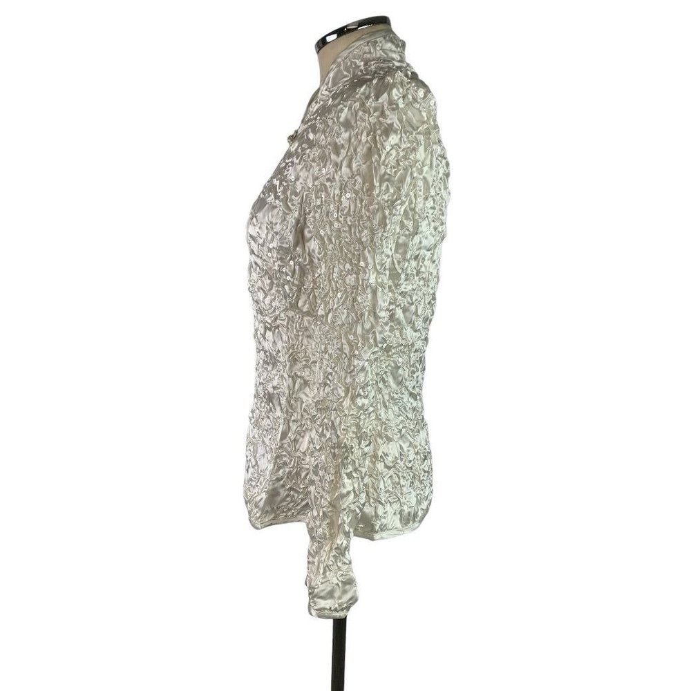 Large Addressing Woman‎ New Ivory Pucker Satin Full Zip Sequin Jacket - Picture 4 of 10